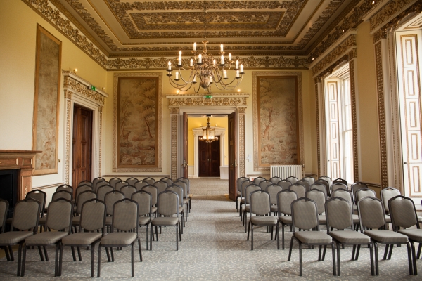 The tapestry room at Leigh Court set up in theatre style